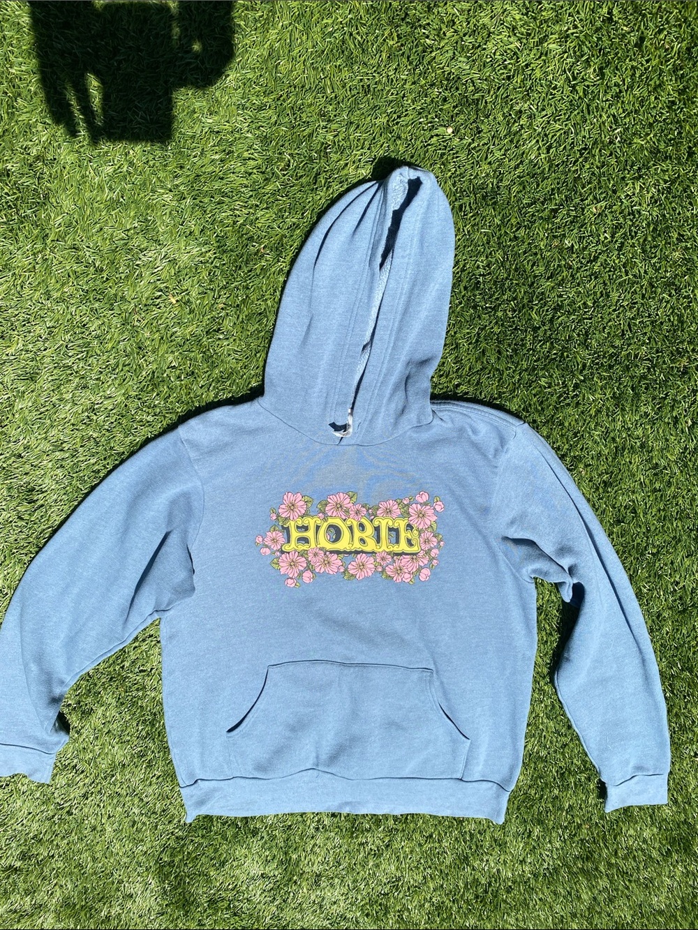 Blue Floral Hoodie with 'HOBIE' Logo